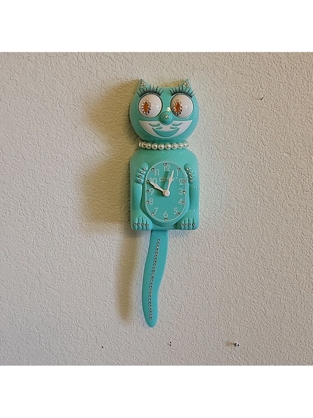 Vintage Jeweled Lady Turquoise Kit-Cat Klock clock SUPER RARE - Picture 4 of 5